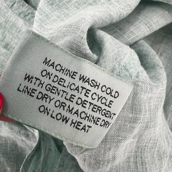 CHEYENNE S/M 100% Linen Tunic Sage Green Circle Cutout Artsy Lagenlook Top - Picture 7 of 11